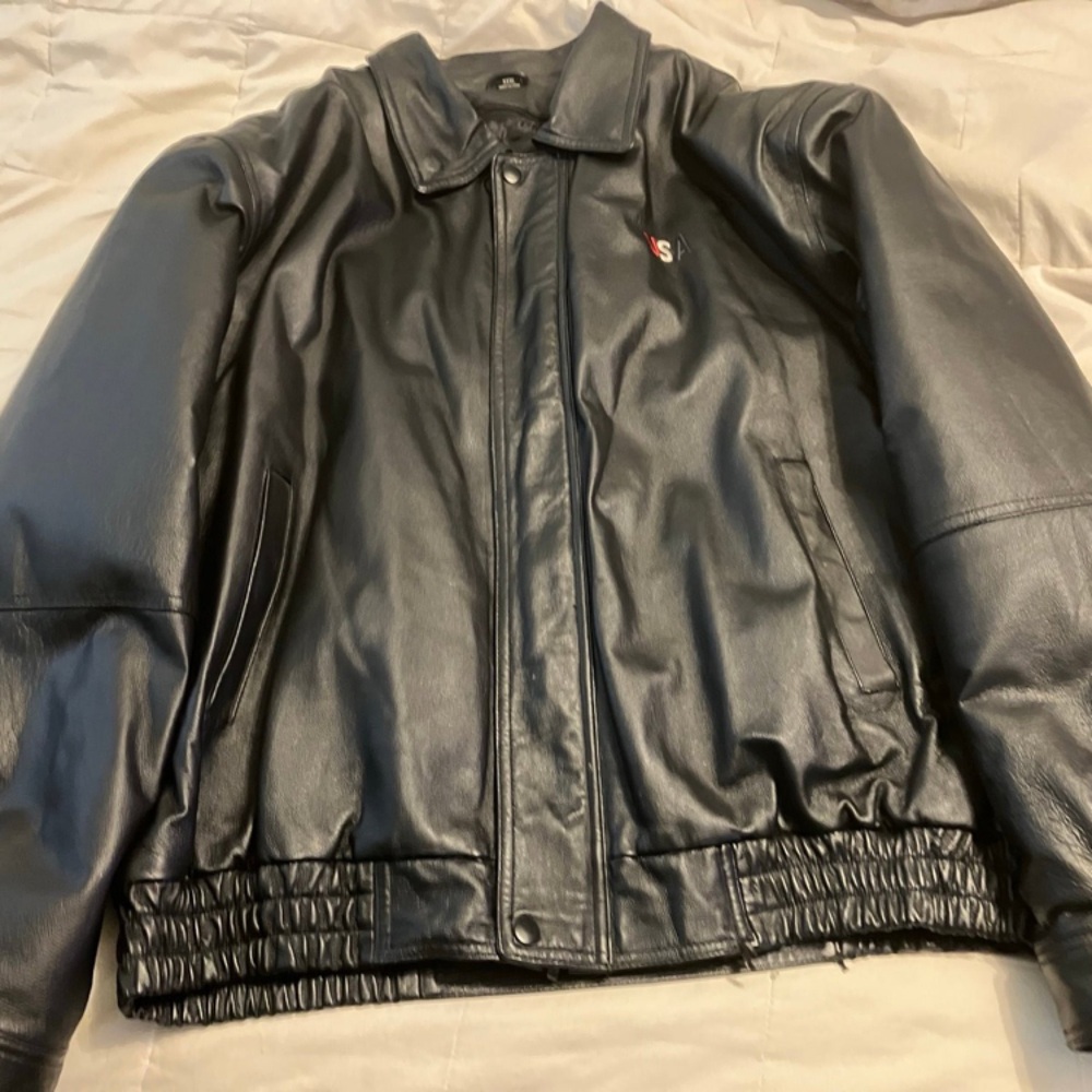 3XL USA Bikers Dream Apparel Leather Jacket– Men’s Black Motorcycle Coat